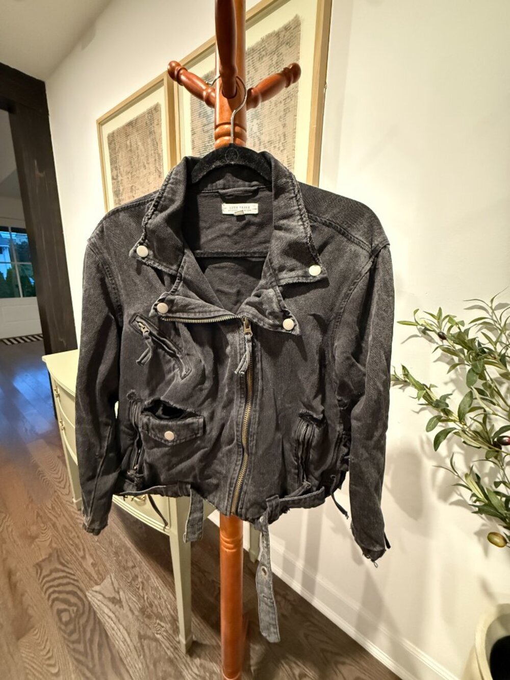 12th Tribe Jet Setter Black Denim Moto Jacket M